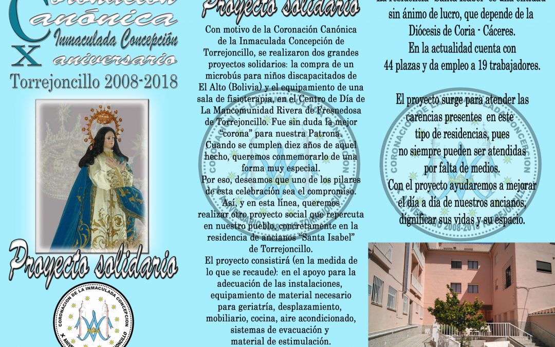Proyecto solidario X Aniversario Coronación Canónica de la Inmaculada Concepción